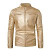 Men's Faux Leather Motorcycle Jacket Vintage Stand Collar Leather Biker Coat Fashion Lightweight Zipper Coats