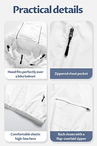 Men's Packable Waterproof Running Rain Coats Reflective Cycling Jacket Windbreaker With Removable Hood