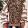 Striped Leopard Sweatshirt for Women Color Block Patchwork Drop Shoulder Side Slit Pullover Shirt Tops