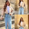 Womens Cropped Bike Jacket Casual Double Breasted Trench Coat with Belt