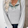 Womens Fall Fashion 2025 Womens Long Sleeve Shirts Patchwork Button Up V Neck Sweatshirt Casual Pullover Tops