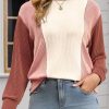 Womens Long Sleeve Tops Color Block Crewneck Knitted Casual Pullover Sweatshirt Loose Fit Fall Trendy Tops