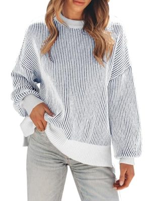 Womens Sweaters Fall 2025 Clothes Oversized Long Sleeve Colorblock Striped Knit Pullover Tops Casual Winter Trendy Outfits
