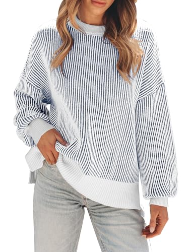 Womens Sweaters Fall 2025 Clothes Oversized Long Sleeve Colorblock Striped Knit Pullover Tops Casual Winter Trendy Outfits