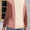 Womens Long Sleeve Tops Color Block Crewneck Knitted Casual Pullover Sweatshirt Loose Fit Fall Trendy Tops