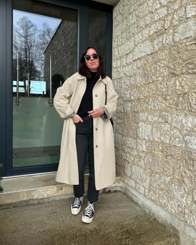 Womens Long Trench Coat Single Breasted Oversized Windproof Overcoat Fashion Outerwear