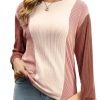 Womens Long Sleeve Tops Color Block Crewneck Knitted Casual Pullover Sweatshirt Loose Fit Fall Trendy Tops