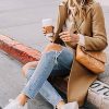 Women's Notch Lapel Double Breasted Wool Blend Mid Long Pea Trench Coat
