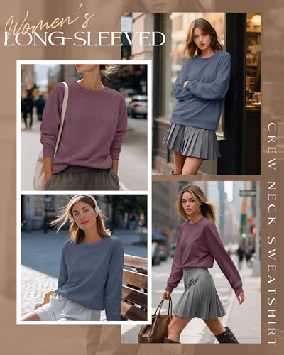 2 Pack Women's Casual Sweatshirts, Long Sleeve Cotton Shirts Loose Fit Lightweight Crew Neck Basic Tops Pullover