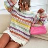 Women Contrast Striped Pullover Sweater 2025 Fall Outfits Oversized Knit Jumper Tops
