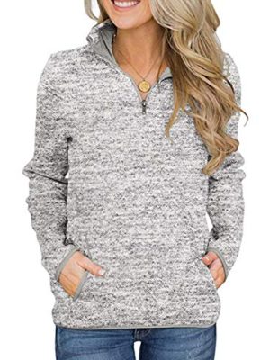 Women's Women Quarter Zip Casual Pullovers Lightweight Fleece Sweatshirts with Pockets