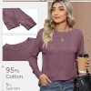 2 Pack Women's Casual Sweatshirts, Long Sleeve Cotton Shirts Loose Fit Lightweight Crew Neck Basic Tops Pullover