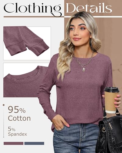 2 Pack Women's Casual Sweatshirts, Long Sleeve Cotton Shirts Loose Fit Lightweight Crew Neck Basic Tops Pullover