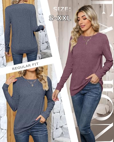 2 Pack Women's Casual Sweatshirts, Long Sleeve Cotton Shirts Loose Fit Lightweight Crew Neck Basic Tops Pullover