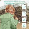 Womens Long Raincoats Rain Jacket Waterproof Packable Hooded Windbreaker Lightweight Adjustable Waist for Outdoor
