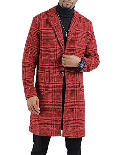 Men's Wool Blend Pea Coat Notched Collar Single Breasted Overcoat Warm Winter Trench Coat
