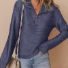 Women's Casual Half Zip Long Sleeve Pullover Shirts Solid Color Textured Sweatshirt Tunic Tops
