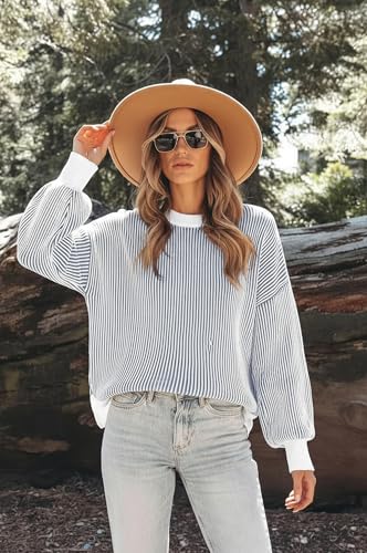 Womens Sweaters Fall 2025 Clothes Oversized Long Sleeve Colorblock Striped Knit Pullover Tops Casual Winter Trendy Outfits