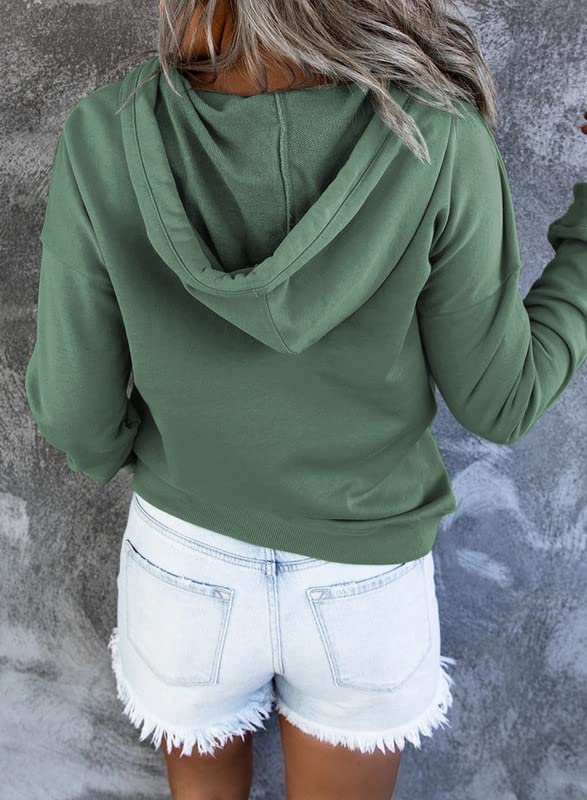 Womens 2025 Hoodies Button Collar Drawstring Hooded Pullover Sweatshirt Casual Long Sleeve Tops Shirts