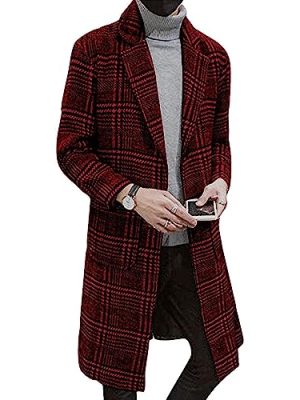 Men's Wool Blend Pea Coat Notched Collar Single Breasted Overcoat Warm Winter Trench Coat
