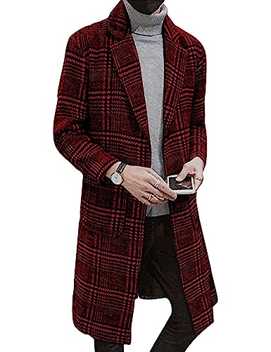 Men's Wool Blend Pea Coat Notched Collar Single Breasted Overcoat Warm Winter Trench Coat