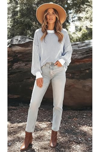 Womens Sweaters Fall 2025 Clothes Oversized Long Sleeve Colorblock Striped Knit Pullover Tops Casual Winter Trendy Outfits