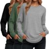 3 Pack Women's Long Sleeve Shirts, Cotton Crew Neck Tunic Tops Casual Loose Fit Pullover Sweatshirts Curved Hem Shirts