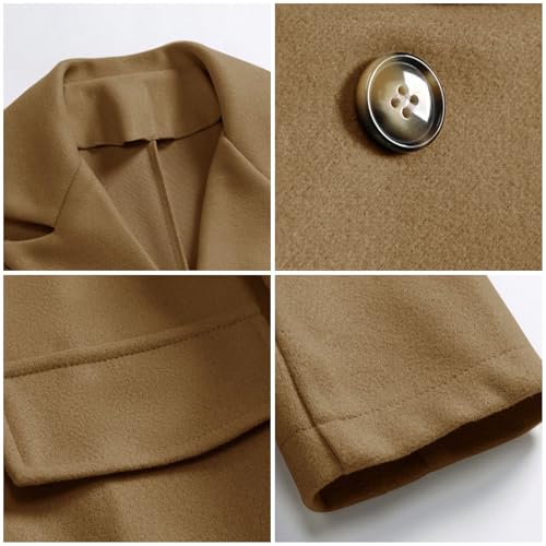 Mens Trench Coat Long Casual Single Brested Overcoat Winter Notched Collar Wool Blend Peacoat with Pockets