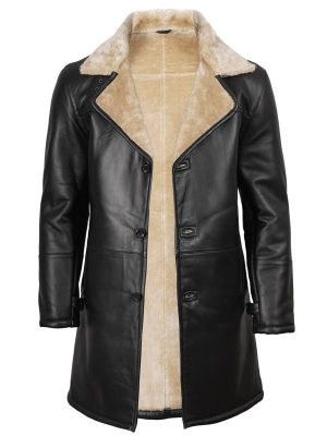Black Trench Coat Men - Winter Shearling Long Leather Jackets For Men