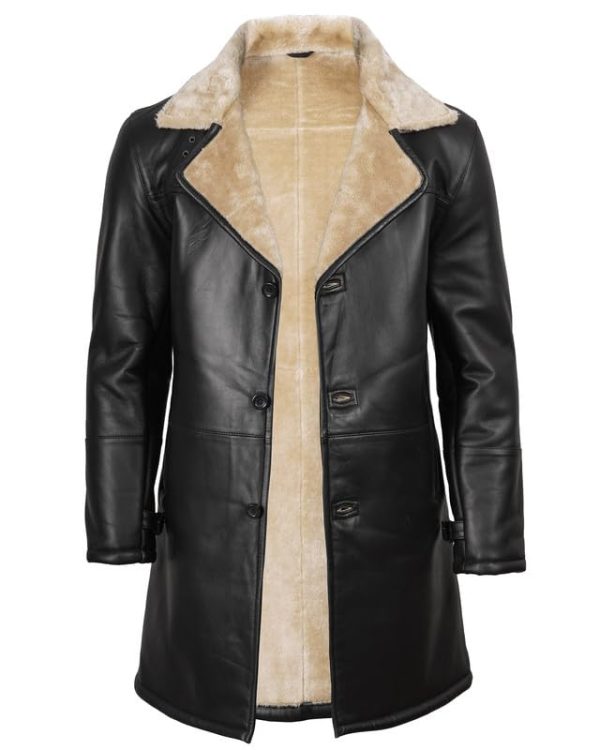 Black Trench Coat Men - Winter Shearling Long Leather Jackets For Men