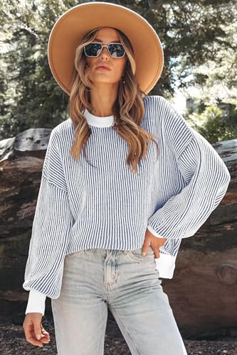 Womens Sweaters Fall 2025 Clothes Oversized Long Sleeve Colorblock Striped Knit Pullover Tops Casual Winter Trendy Outfits