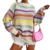 Women Contrast Striped Pullover Sweater 2025 Fall Outfits Oversized Knit Jumper Tops