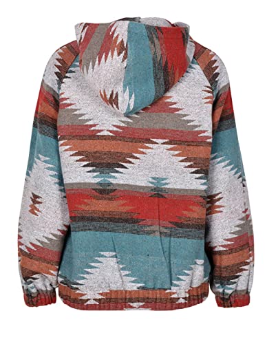 Women's Aztec Print Pattern Western Ethnic Half Zip Long Sleeve Pullover Hoodie Sweatshirt