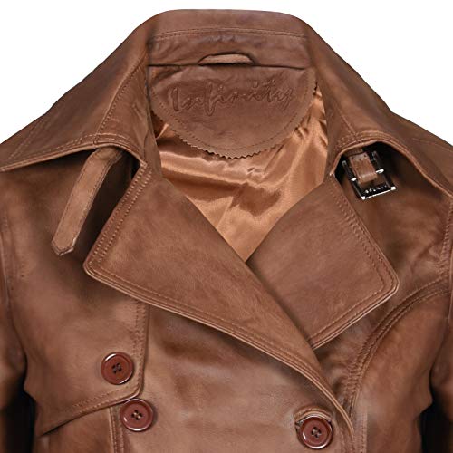 Ladies Leather Trench Coat Tan Mid Length Coat Classic Jacket
