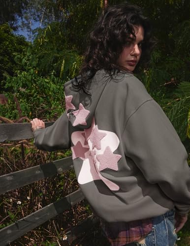 Womens Graphic Hoodies Pink Star Print Hoodie Unisex Oversized Hoodies Long Sleeve Pocket Pullover
