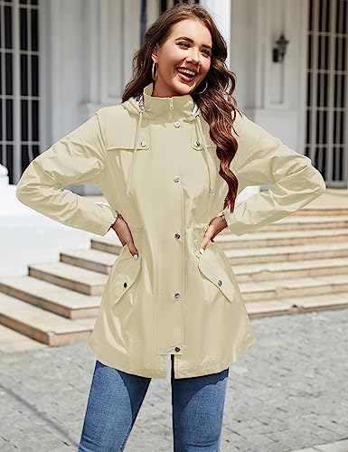 Women Waterproof Outdoor Hiking Raincoat Women Lined Rain Jacket Lightweight Hooded Jackets Trench Coats