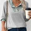 Womens Fall Fashion 2025 Womens Long Sleeve Shirts Patchwork Button Up V Neck Sweatshirt Casual Pullover Tops