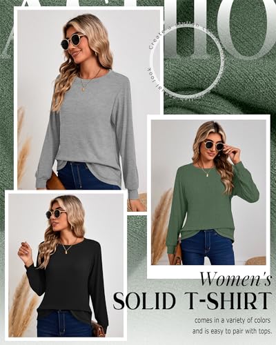 3 Pack Women's Long Sleeve Shirts, Cotton Crew Neck Tunic Tops Casual Loose Fit Pullover Sweatshirts Curved Hem Shirts
