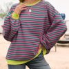 Women Oversized Striped Crewneck Sweatshirt Long Sleeve Color Block Pullover Tops Casual Loose Workout Shirt
