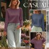 2 Pack Women's Casual Sweatshirts, Long Sleeve Cotton Shirts Loose Fit Lightweight Crew Neck Basic Tops Pullover