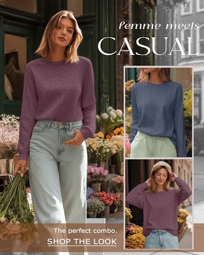 2 Pack Women's Casual Sweatshirts, Long Sleeve Cotton Shirts Loose Fit Lightweight Crew Neck Basic Tops Pullover