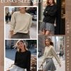 2 Pack Women's Casual Sweatshirts, Long Sleeve Cotton Shirts Loose Fit Lightweight Crew Neck Basic Tops Pullover
