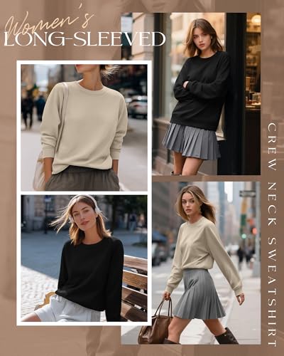 2 Pack Women's Casual Sweatshirts, Long Sleeve Cotton Shirts Loose Fit Lightweight Crew Neck Basic Tops Pullover