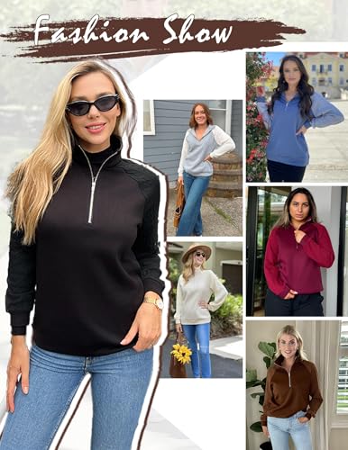 Women's Sweatshrits Quarter Zip Pullover Fleece Sweatshirt Casual Cable Knit Sleeve Hoodies Fashion Outfits Clothes