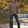 Women's Oversized Batwing Sweaters 2025 Fall Outfits Trendy Crewneck Knit Side Slit Fashion Pullover Tops