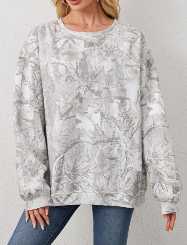 Camo Sweatshirt for Women Mens Oversized Fleece Camouflage Maple Leaf Crewnecks Pullover Tops Hunting Hoodies