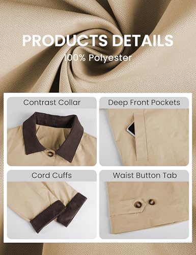 Womens Contrast Collar Jacket Casual Button Down Long Sleeves Crop Trench Coat Outerwear with Pockets