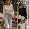 2 Pack Women's Casual Sweatshirts, Long Sleeve Cotton Shirts Loose Fit Lightweight Crew Neck Basic Tops Pullover
