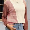 Womens Long Sleeve Tops Color Block Crewneck Knitted Casual Pullover Sweatshirt Loose Fit Fall Trendy Tops
