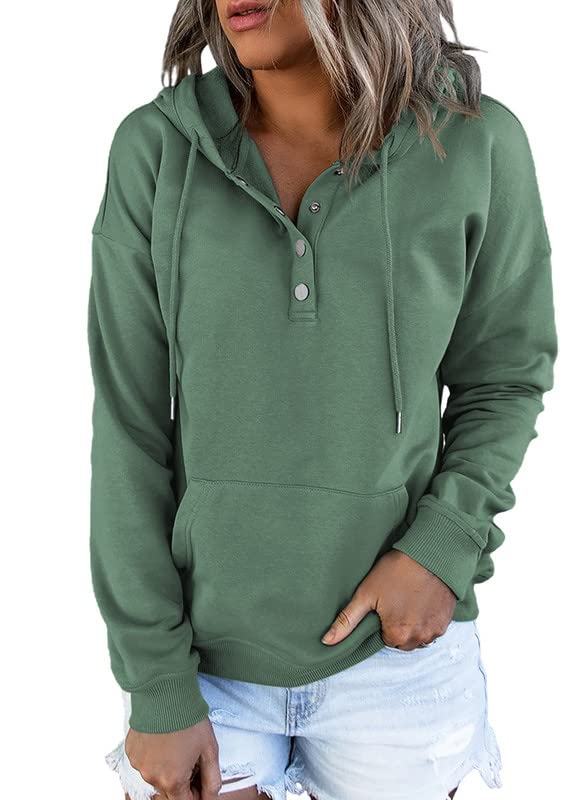 Womens 2025 Hoodies Button Collar Drawstring Hooded Pullover Sweatshirt Casual Long Sleeve Tops Shirts